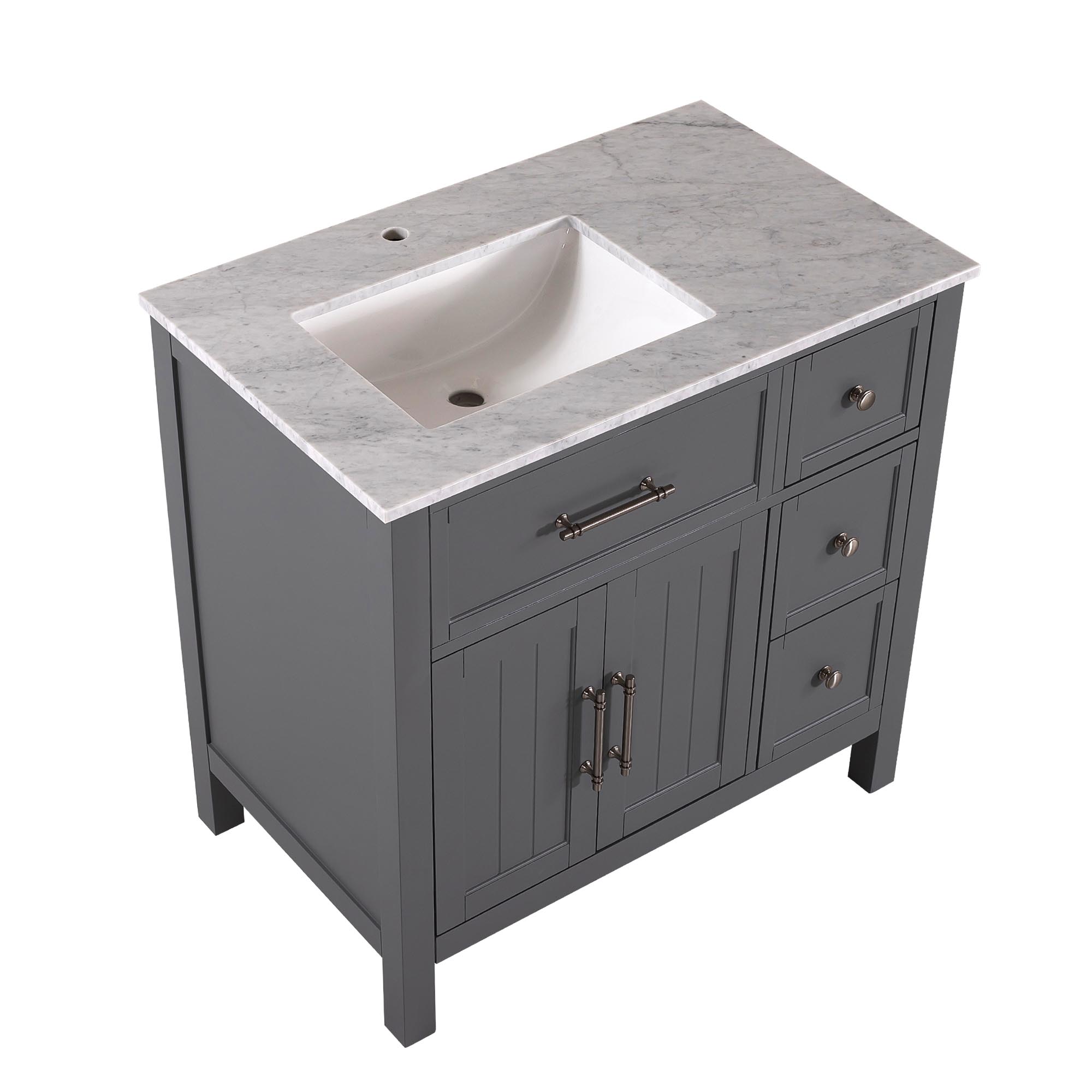 6C06136GL_T36L04 36inch Bathroom Vanity Carrara White Marble Top