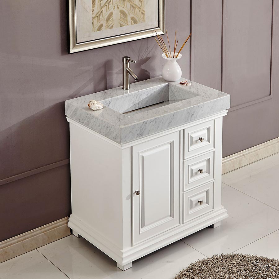 6286WR36L 36 Single Sink Vanity Carrara White Marble Top Bathroom