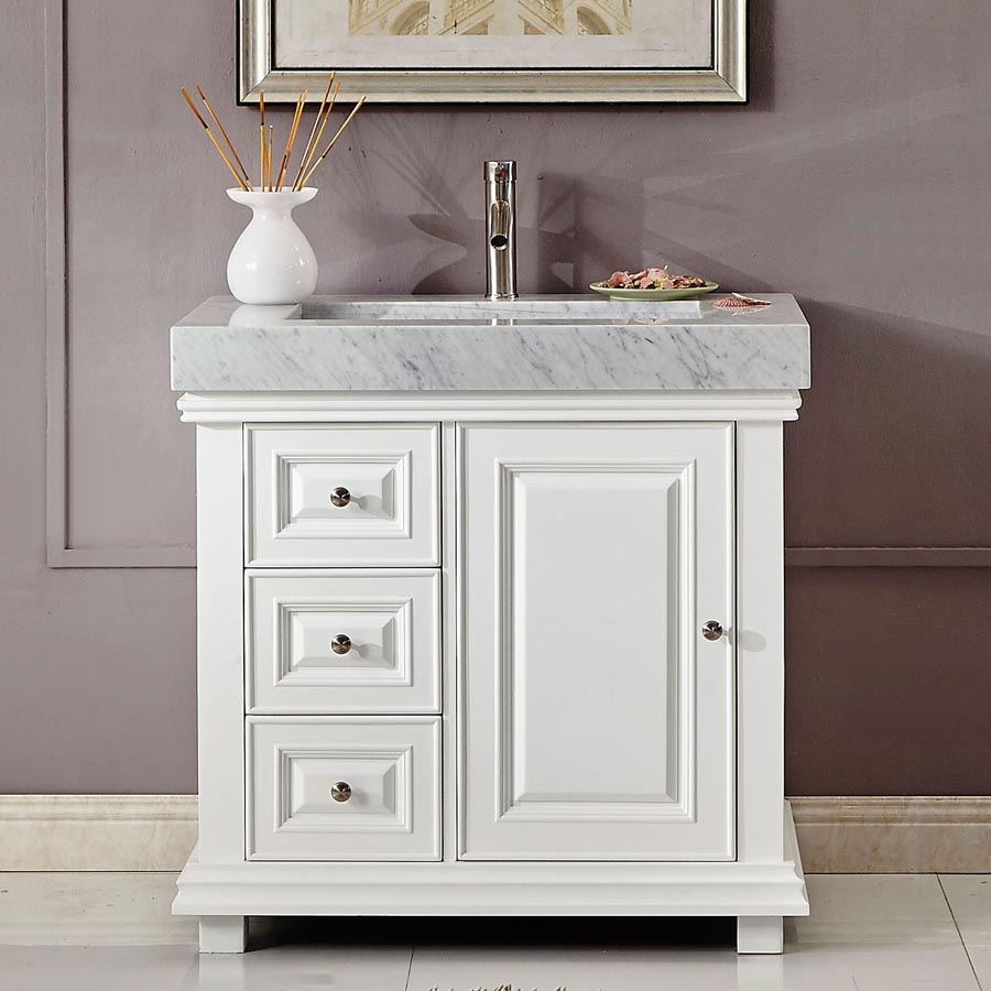 6286WR36R 36 Single Sink Vanity Carrara White Marble Top Bathroom