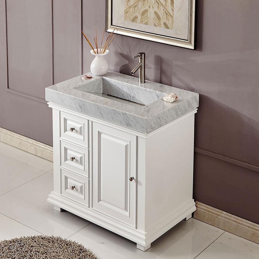 6286WR36R 36 Single Sink Vanity Carrara White Marble Top Bathroom