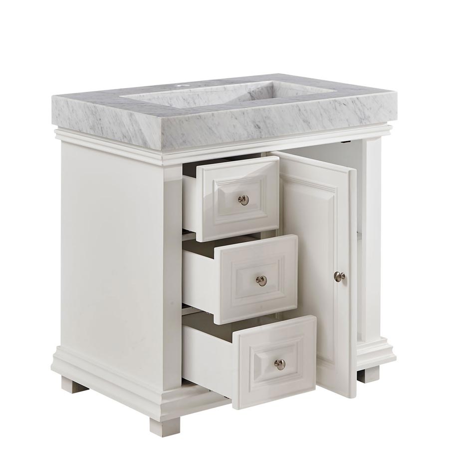 6286WR36R 36 Single Sink Vanity Carrara White Marble Top Bathroom