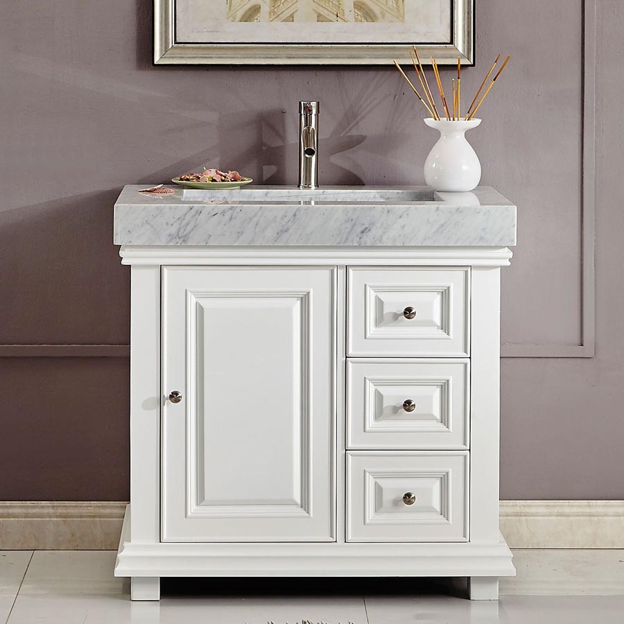 6286WR36L - 36 Single Sink Vanity Carrara White Marble Top Bathroom Cabinet