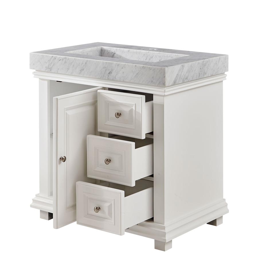 6286WR36L - 36 Single Sink Vanity Carrara White Marble Top Bathroom Cabinet