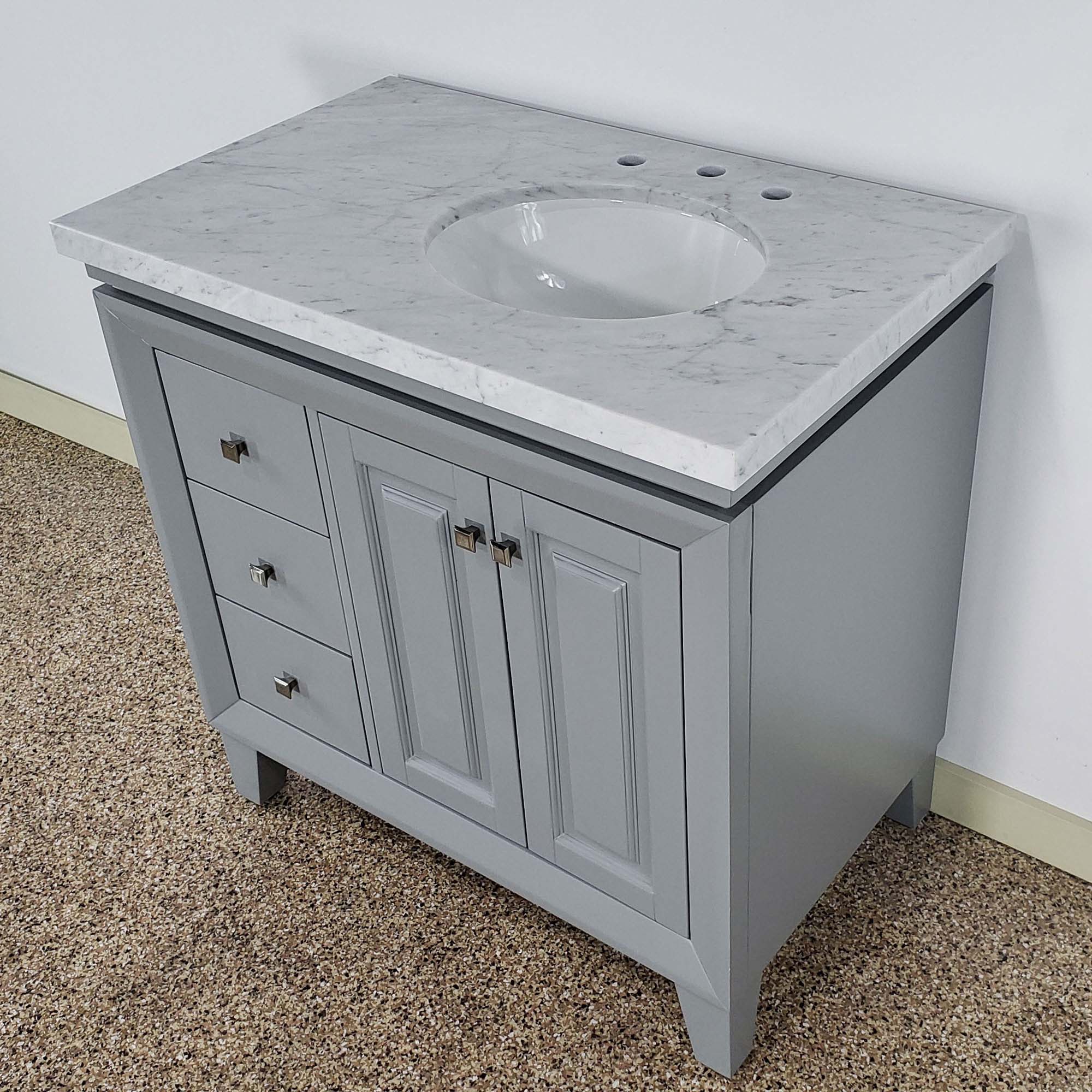 N1592 - 36 Single Sink Vanity Carrara White Marble Top Bathroom Cabinet